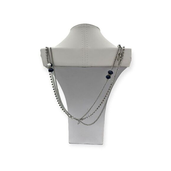 Long Opera/Rope length 3-tiered necklace silver toned with beads 35 inches long - Picture 4 of 7